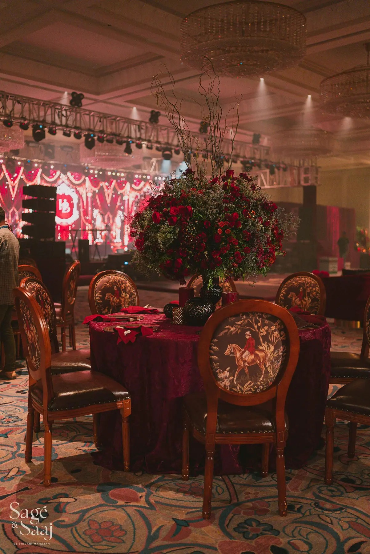 Bollywood Rogue Reds — burgundy sangeet room by Sage & Saaj