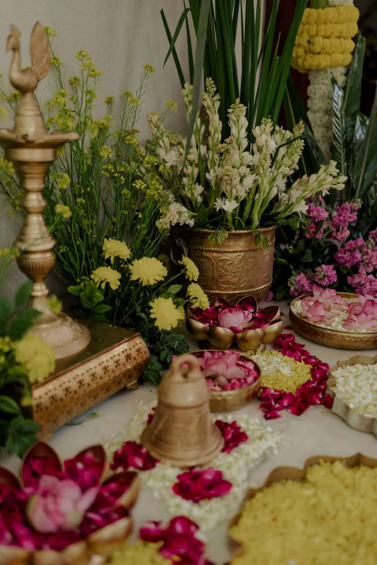 The Garden of Blessings — brass and marigold ritual detail by Sage & Saaj