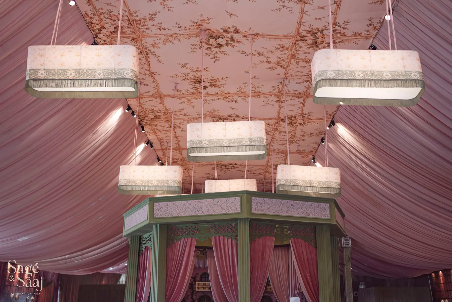 Bridgerton Mehendi — rose and hydrangea installation by Sage & Saaj
