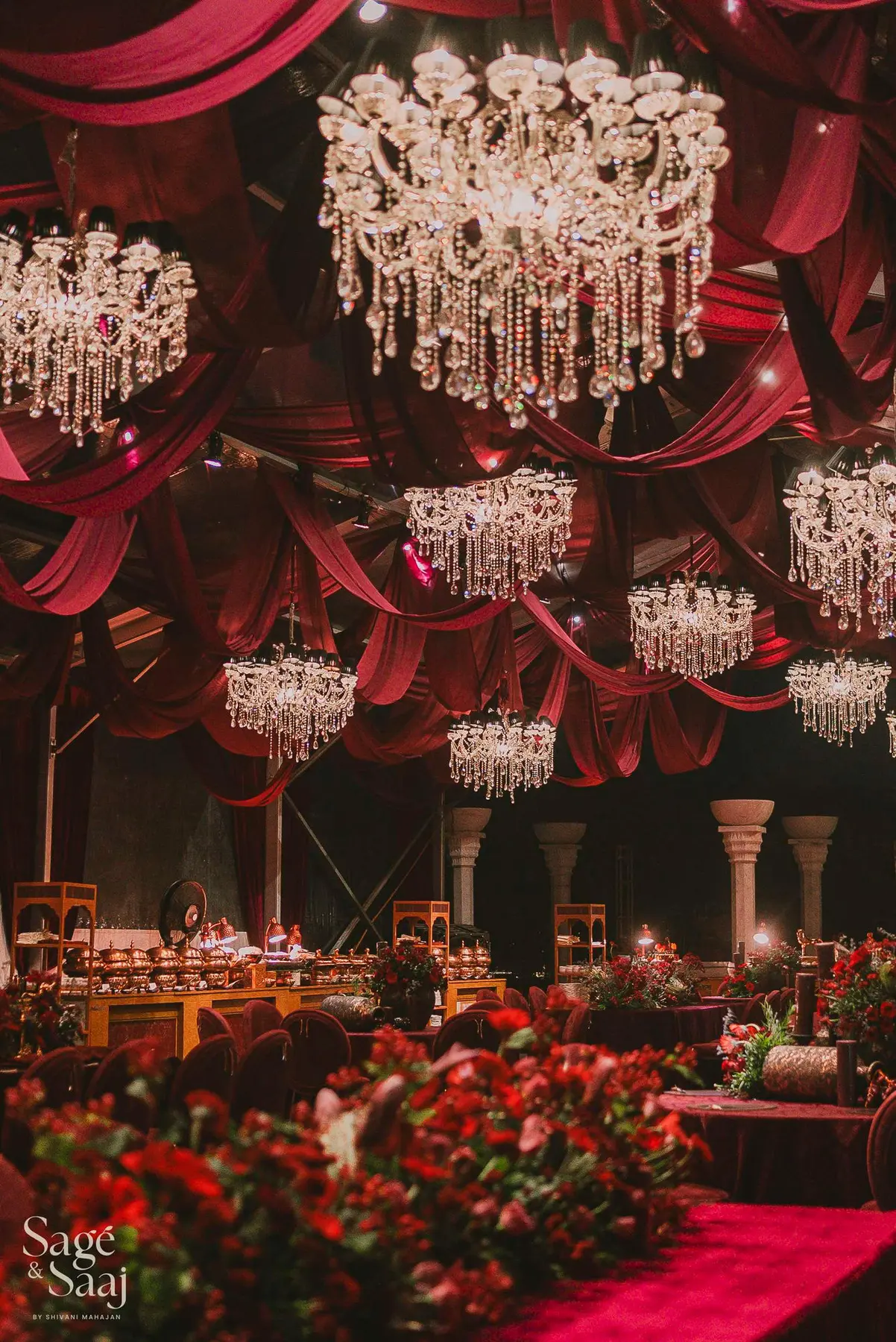 Bollywood Rogue Reds — oxblood event design detail by Sage & Saaj