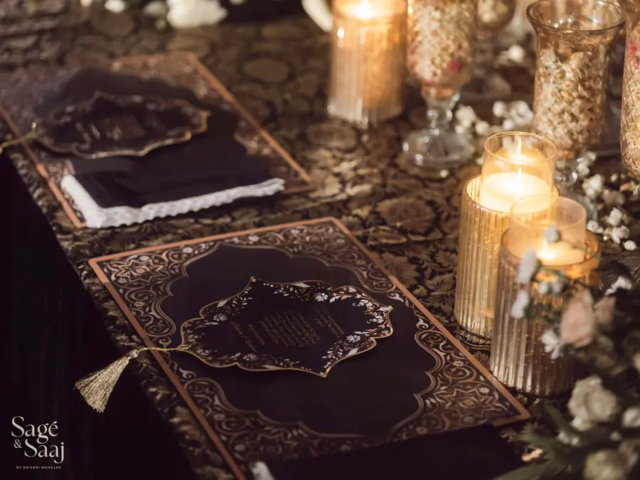 Monochromatic Sufi Night — black jaali and candle installation by Sage & Saaj