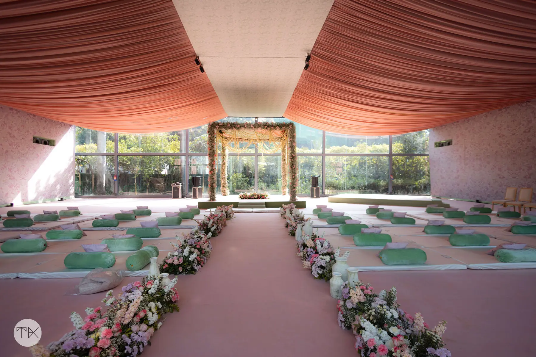 A Green Wedding Affair — cane and linen wedding lounge by Sage & Saaj